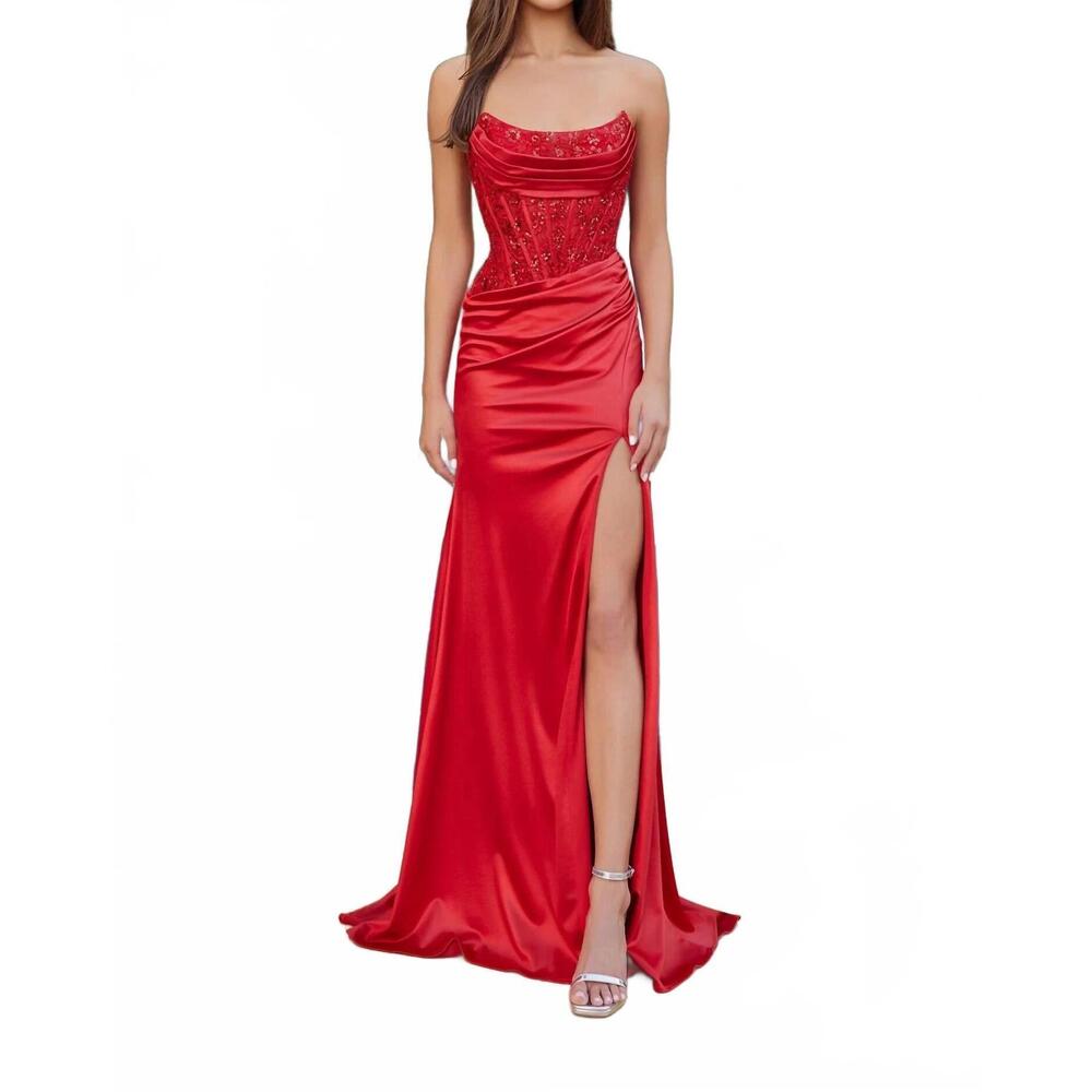 NEW NOX ANABEL strapless sequin embellished corset gown in red